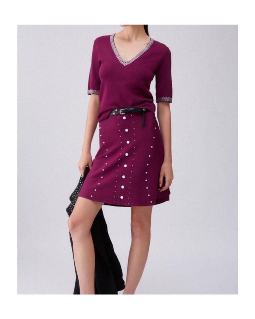 Liu Jo Purple V-Neck Rhinestone T-Shirt