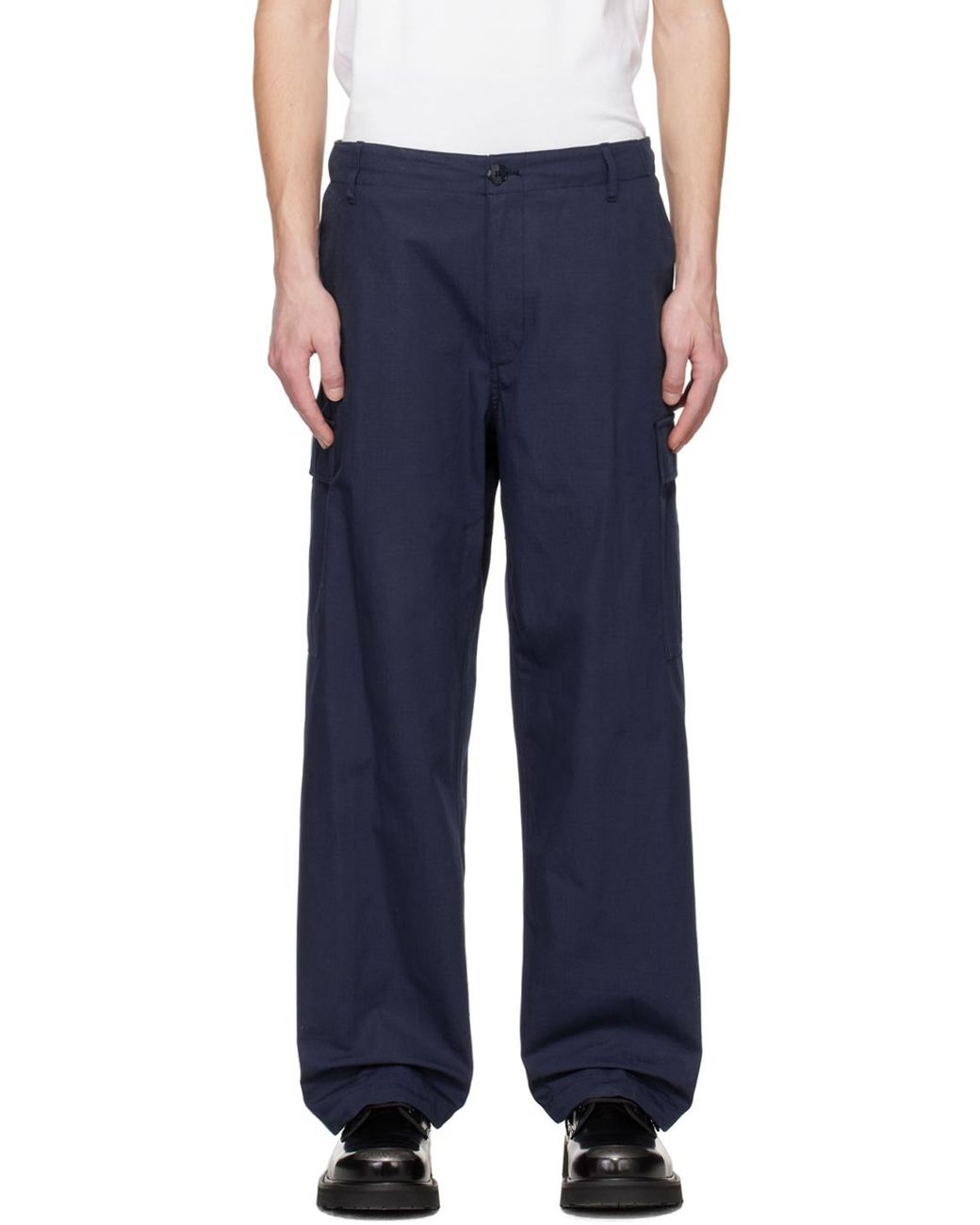 KENZO Blue Mid-Rise Straight-Leg Cargo Trousers for men