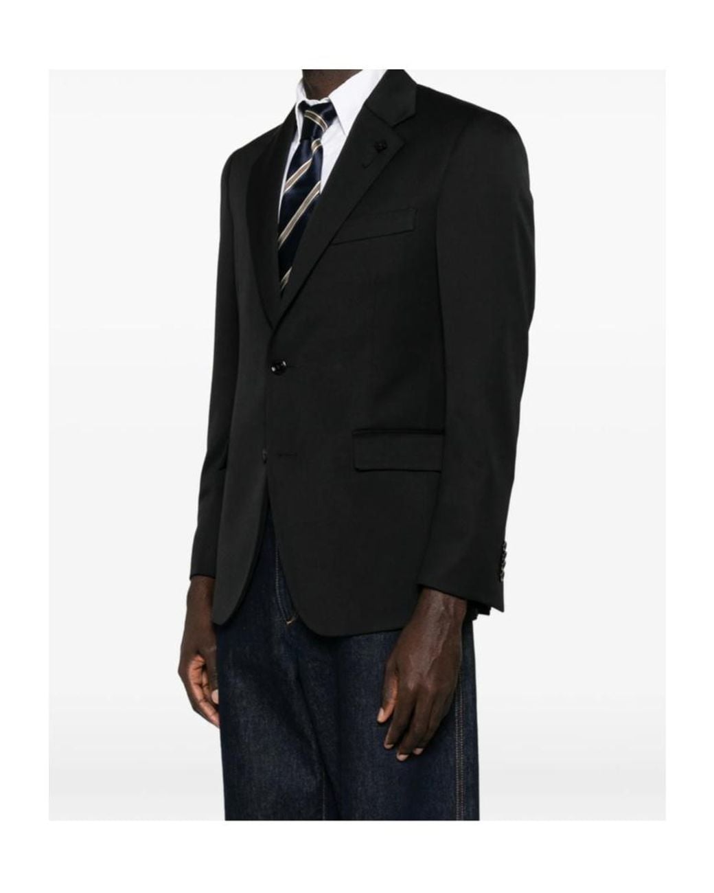 Lardini Black Single-Breasted Notched-Lapels Blazer for men