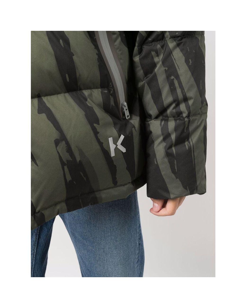 KENZO Green Pleat Camo-Print Puffer Jacket for men