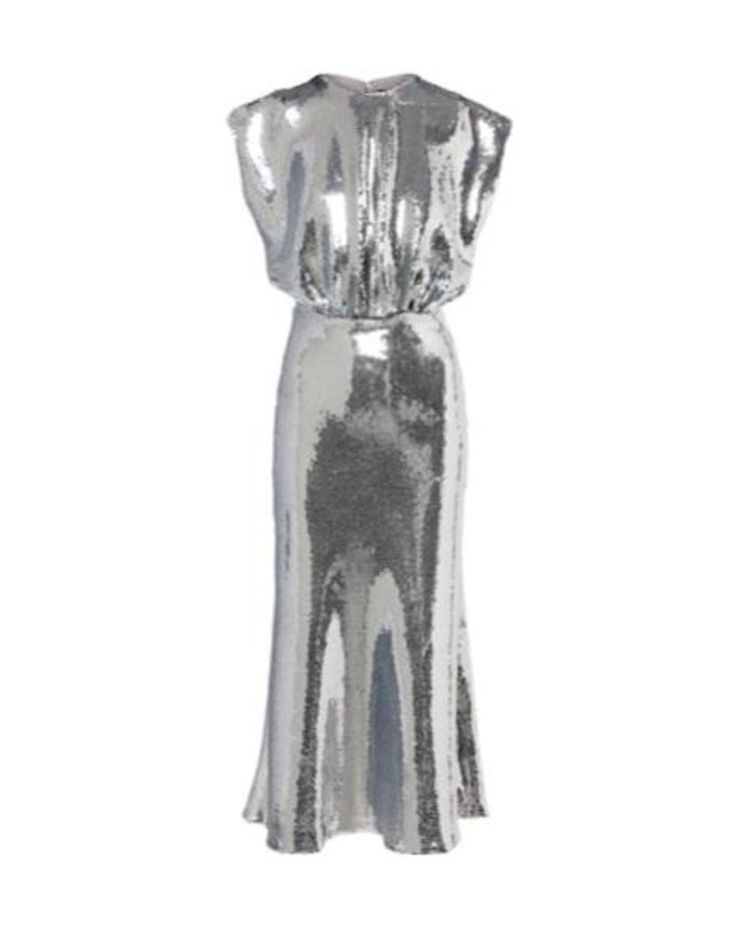 David Koma Gray Gathered Sequined Midi Dress