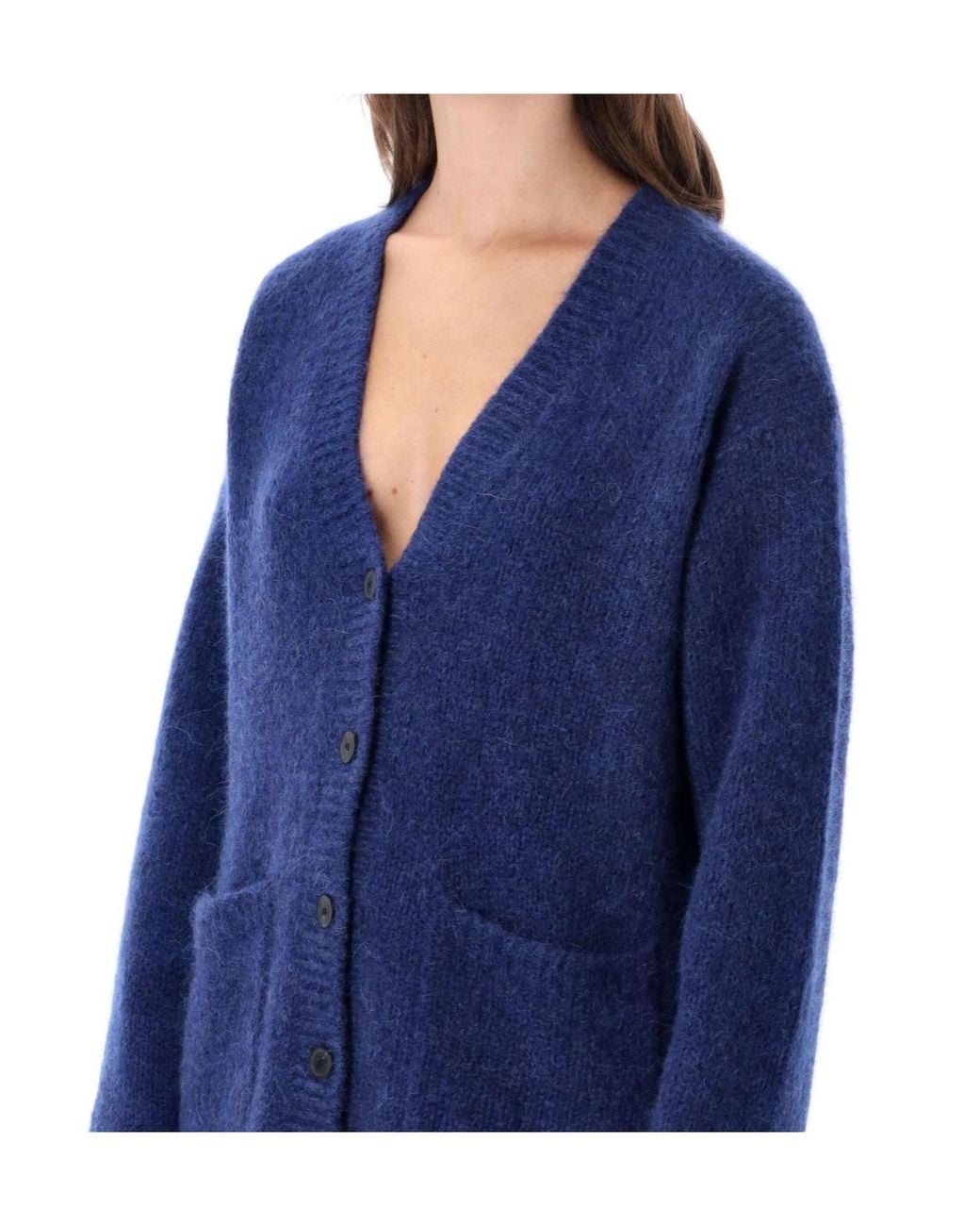 Dries Van Noten Blue V-Neck Button-Up Cardigan
