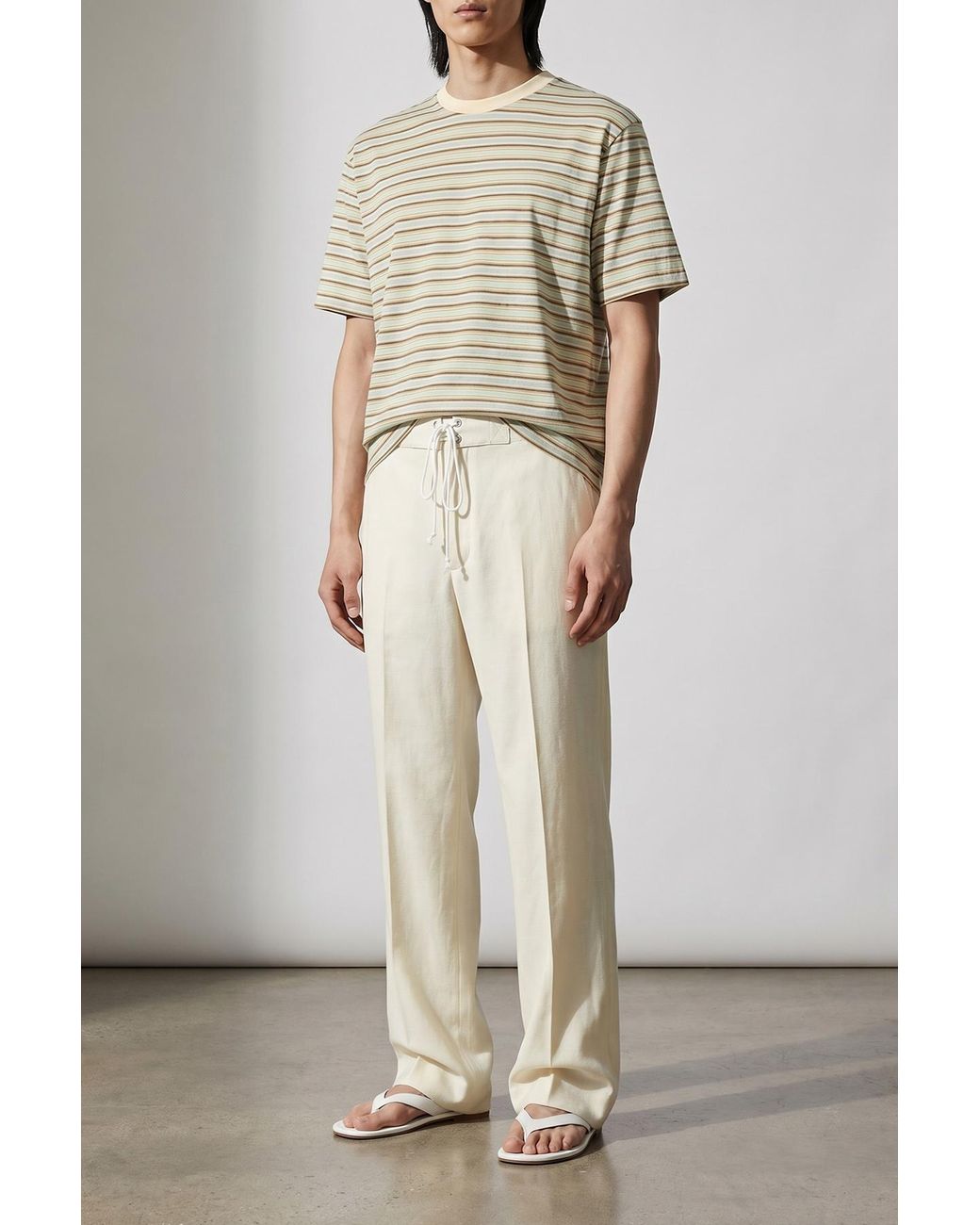 Auralee Gray Striped Crewneck T-Shirt for men