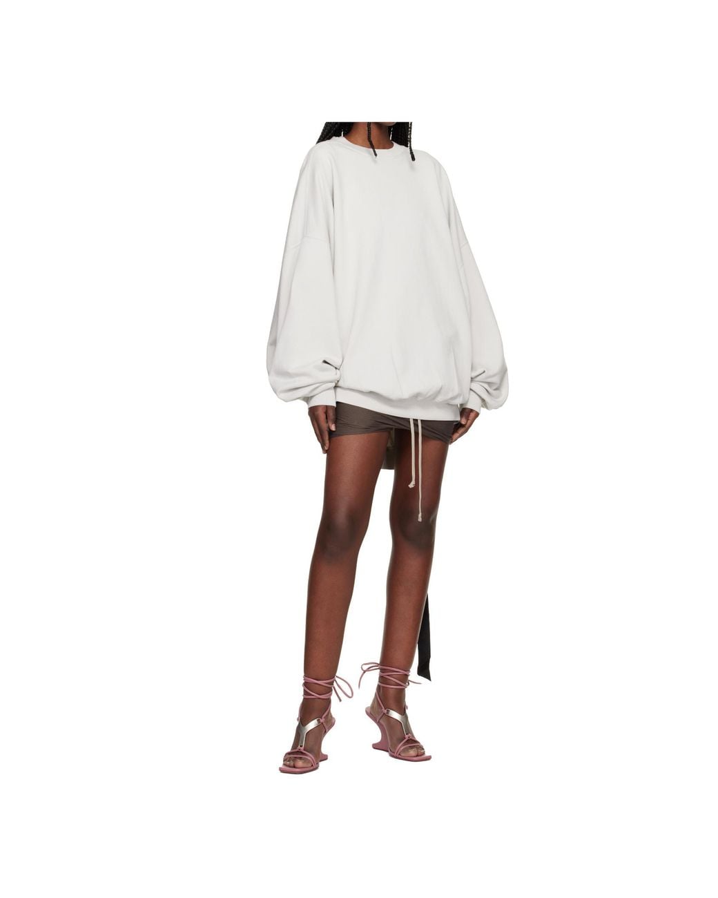 Rick Owens White Oversized-Sleeve Sweatshirt