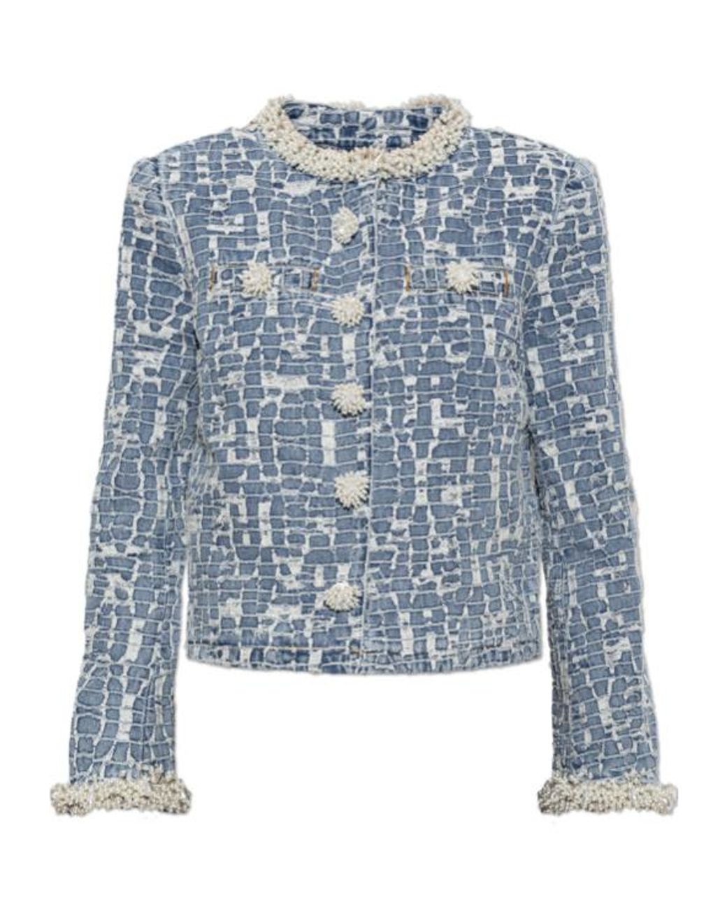 Self-Portrait Blue Textured Denim Jacket