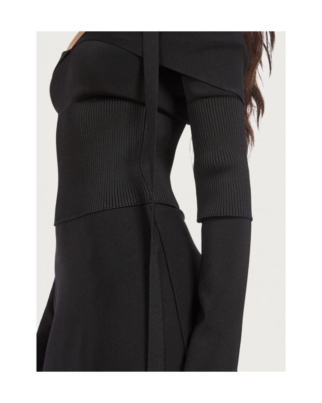 Ferragamo Black Ferragamo Off-Shoulder Long-Sleeved Midi Dress