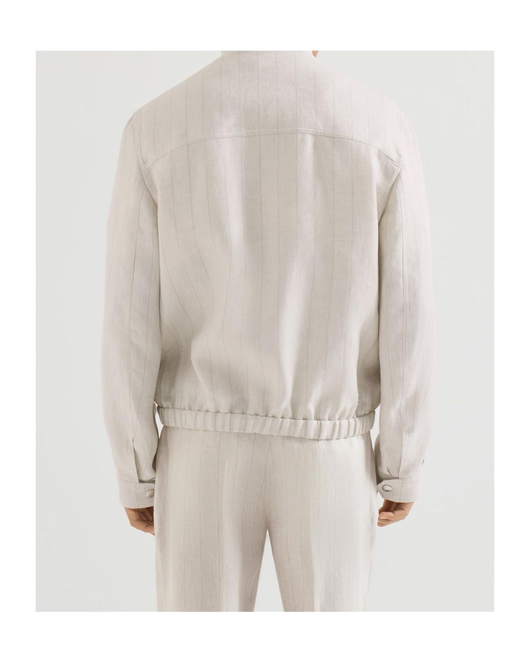 Brunello Cucinelli White Linen Chalk Stripe Chevron Outerwear Jacket for men