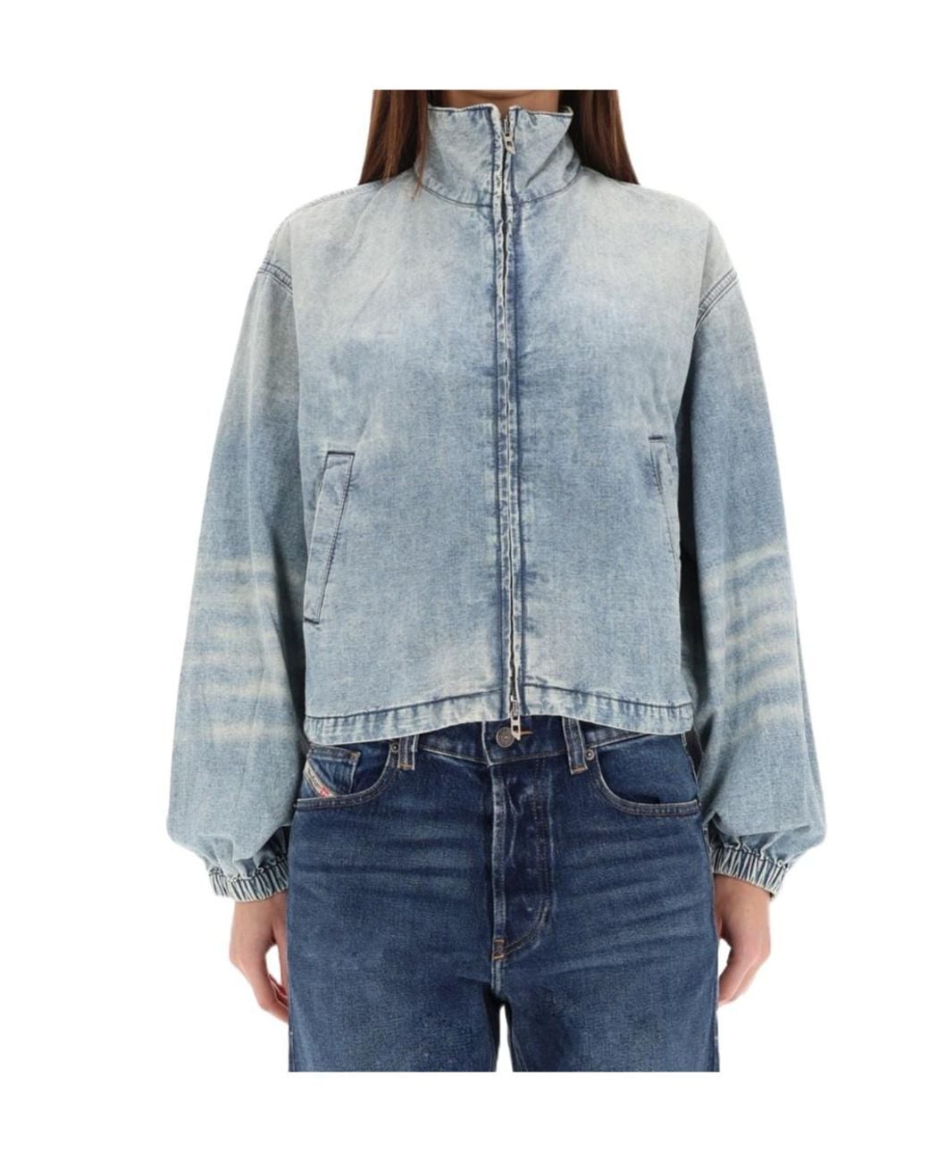 DIESEL Blue High-Neck Zipped Denim Jacket