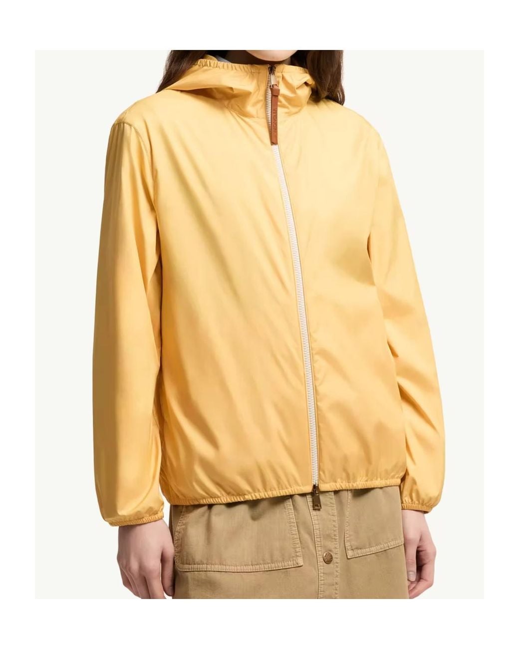 Moncler Yellow Logo Patch Zip-Up Hooded Jacket