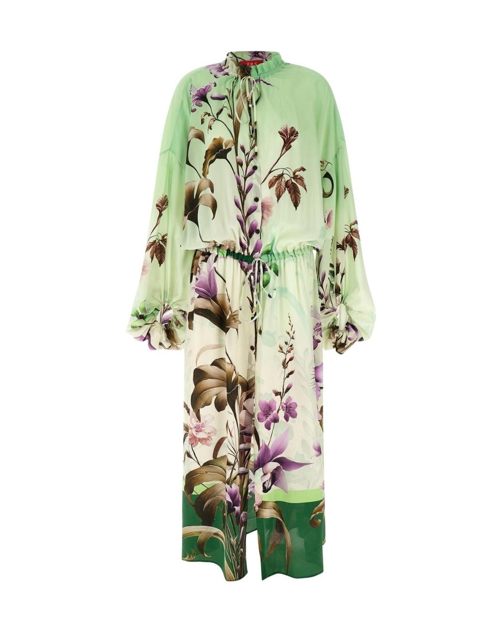 F.R.S For Restless Sleepers Green F.R. For Restless Sleepers Floral Print Drawstring Long Dress
