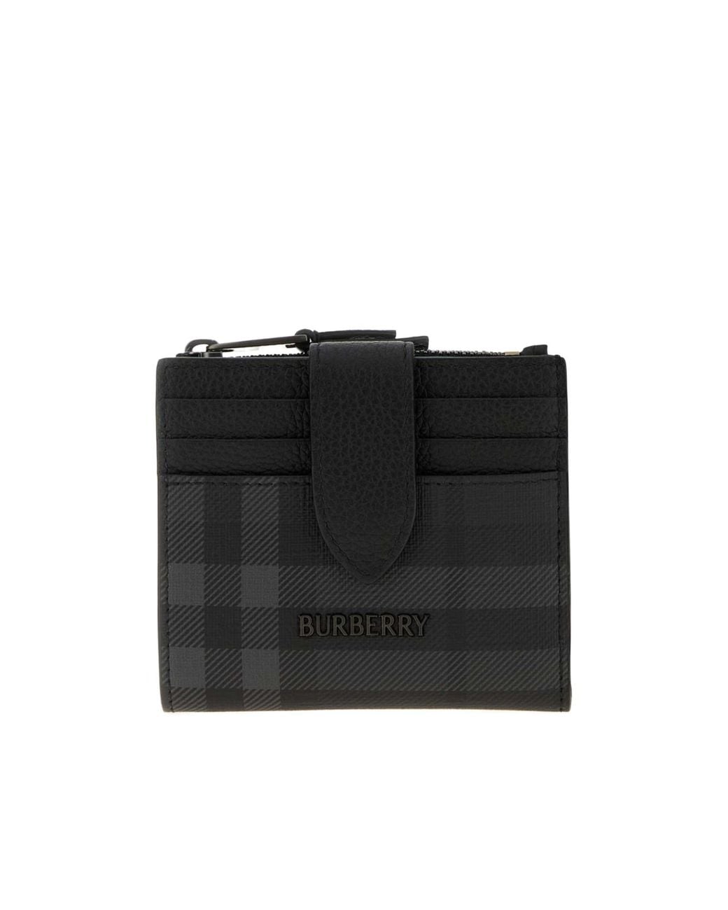Burberry Black Checked Zip Bifold Wallet for men