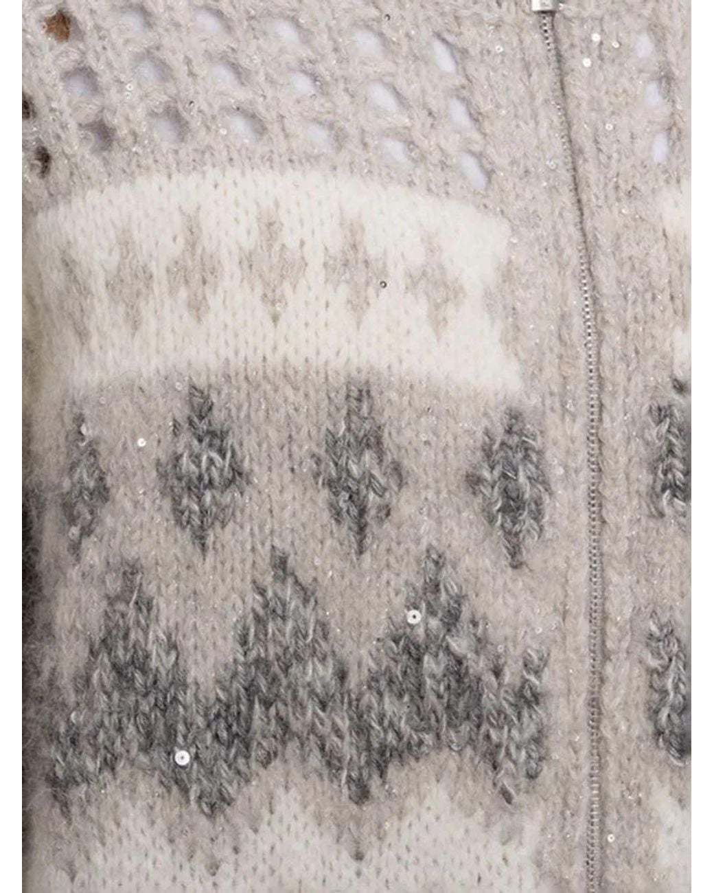 Peserico Gray Sequined Zipper Cardigan