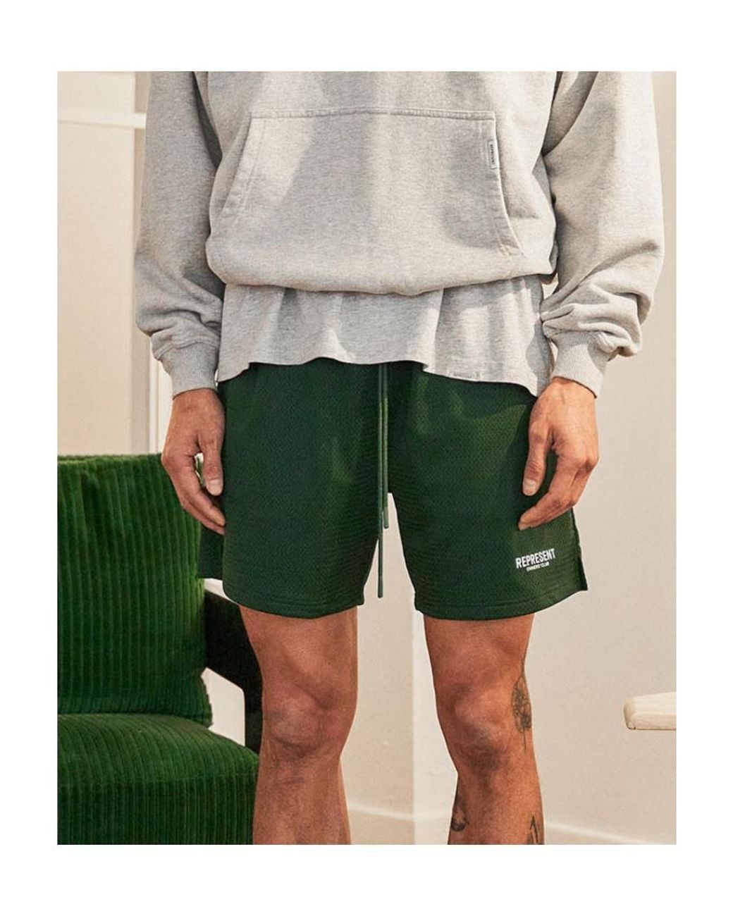 Represent Green Logo-Print Drawstring Running Shorts for men