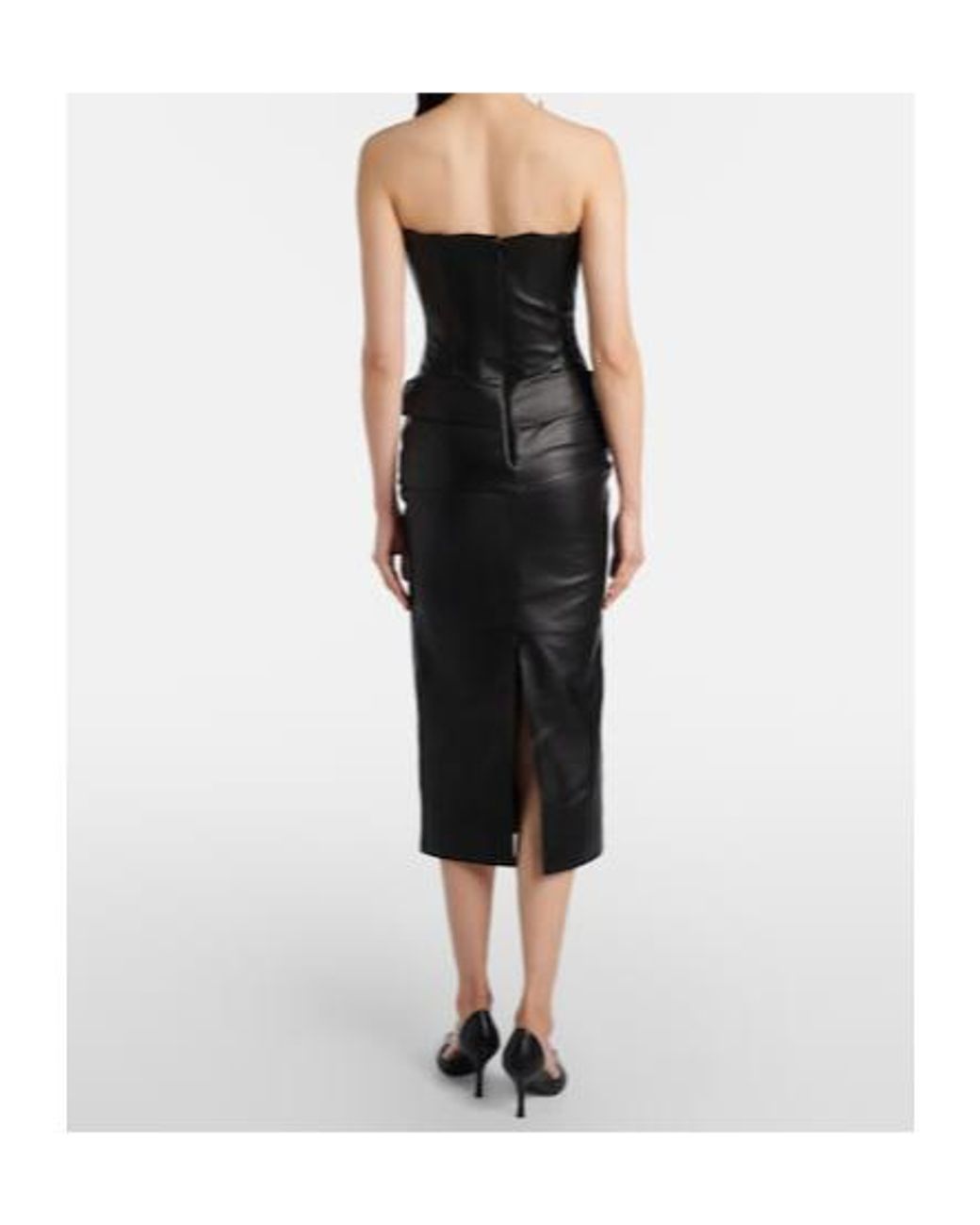 Alex Perry Black Strapless Leather Midi Dress