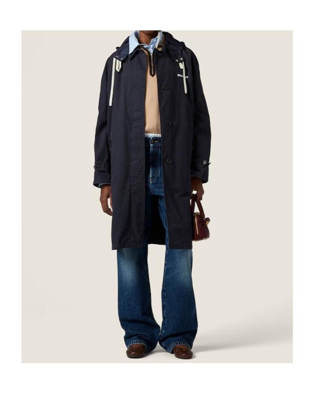 Miu Miu Blue Single-Breasted Washed Gabardine Coat