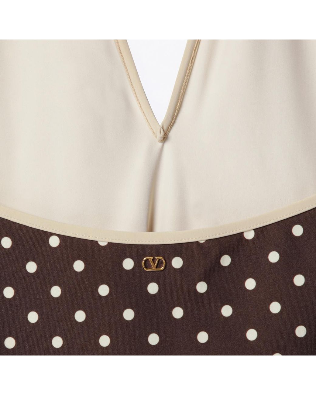 Valentino Brown Polka Dot Printed Halterneck Swimsuit