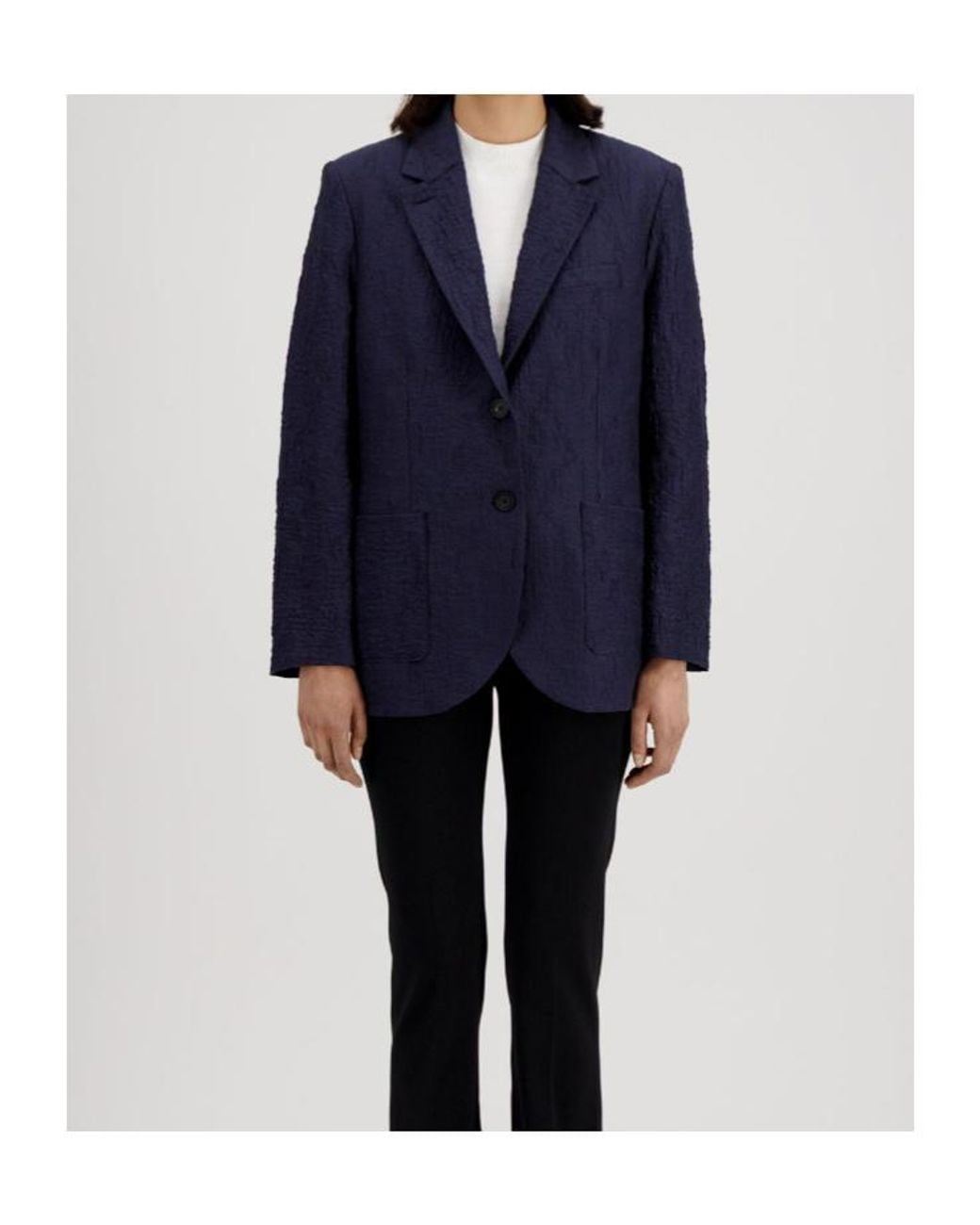 Harris Wharf London Blue Shoulder Pads Crinkle Travel Blazer