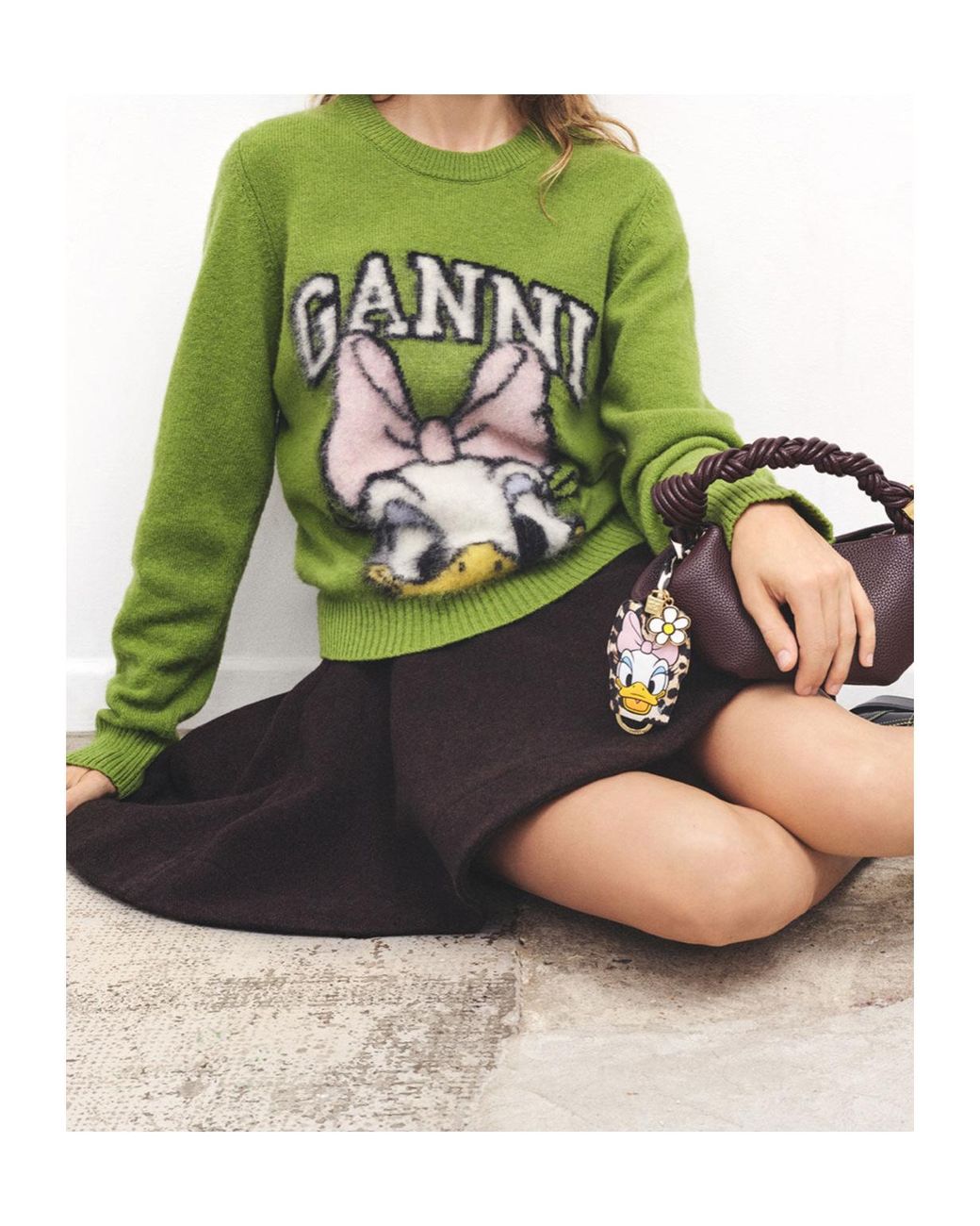 Ganni Green Daisy Duck Brushed Wool Jumper