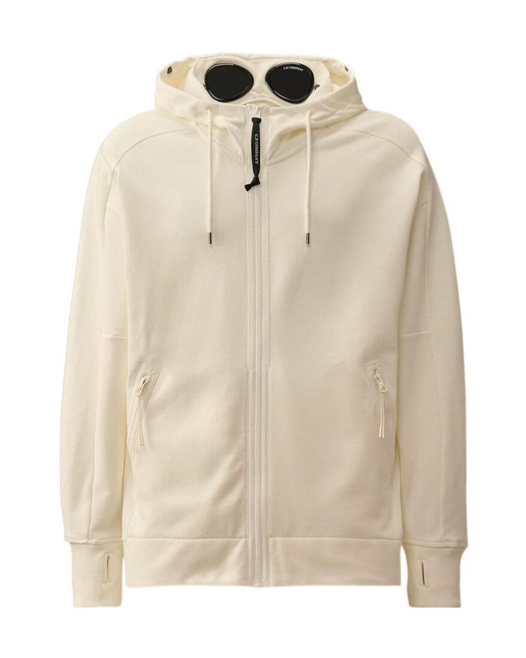 C P Company Gray Goggles-Detailed Drawstring Zip-Up Hoodie for men