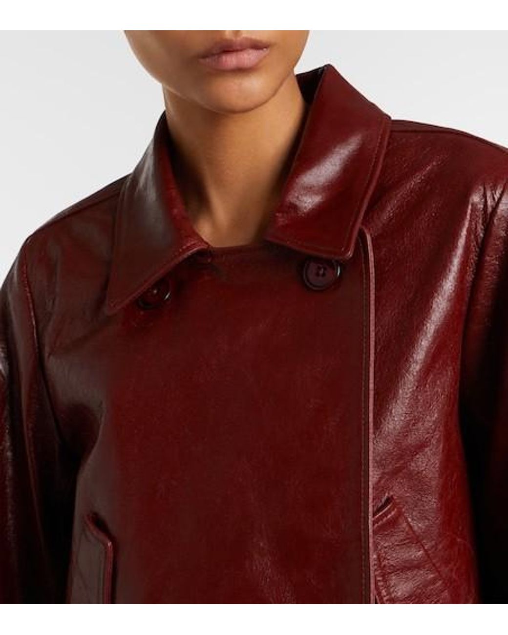 Dorothee Schumacher Red Broken Shine Cropped Leather Jacket