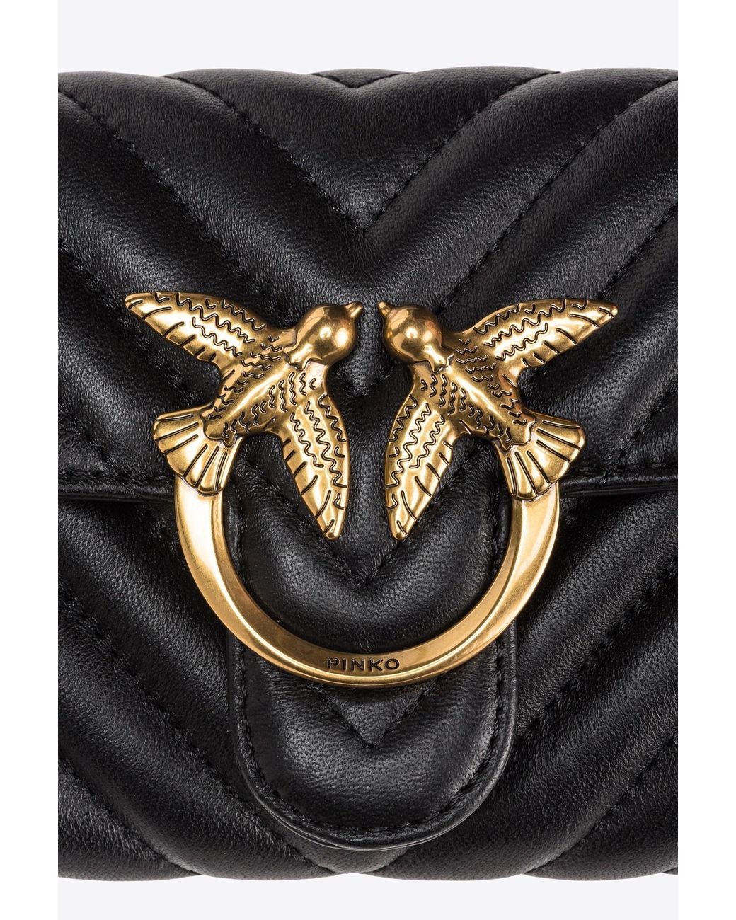Pinko Black Logo Plaque Chain-Linked Quilted Shoulder Bag