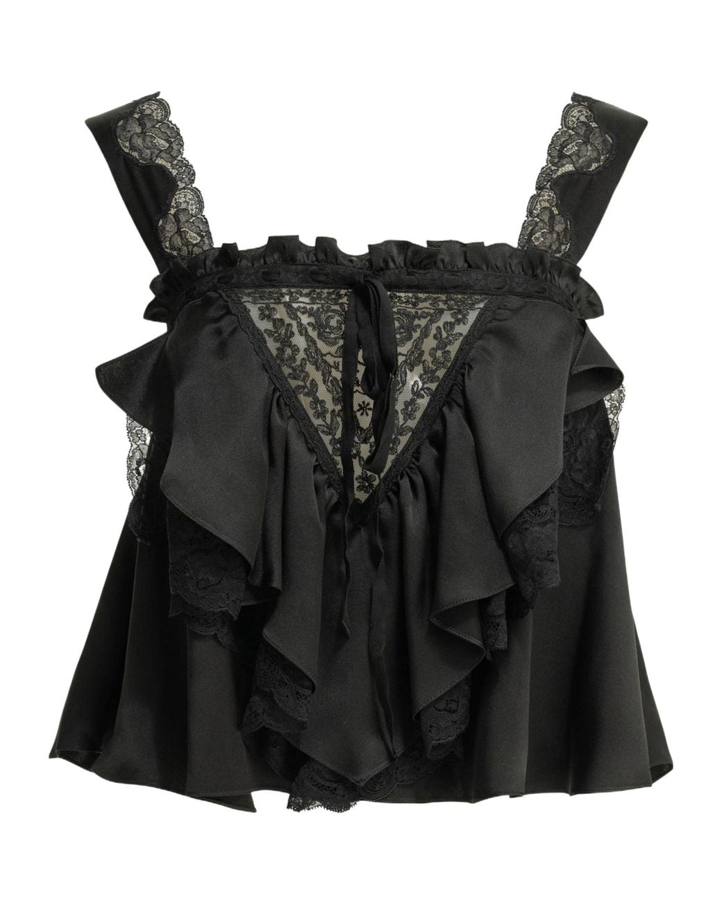 Chloé Black Lace-Trim Ruffled Top