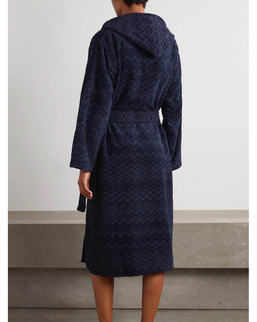 Missoni Blue Belted Striped Cotton-Terry Robe