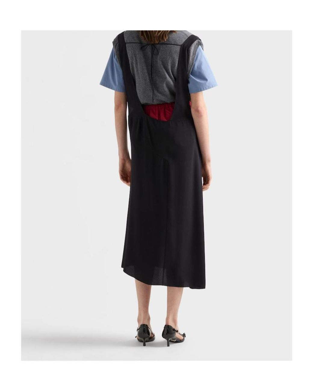 Prada Black Satin Sablé Dress With Suspenders