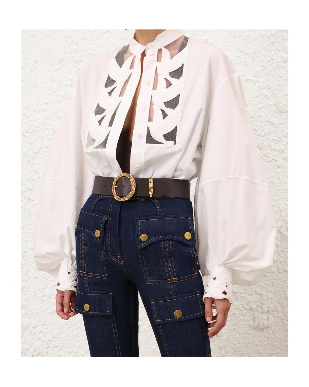 Zimmermann White Luna Appliqué Cutout Blouse