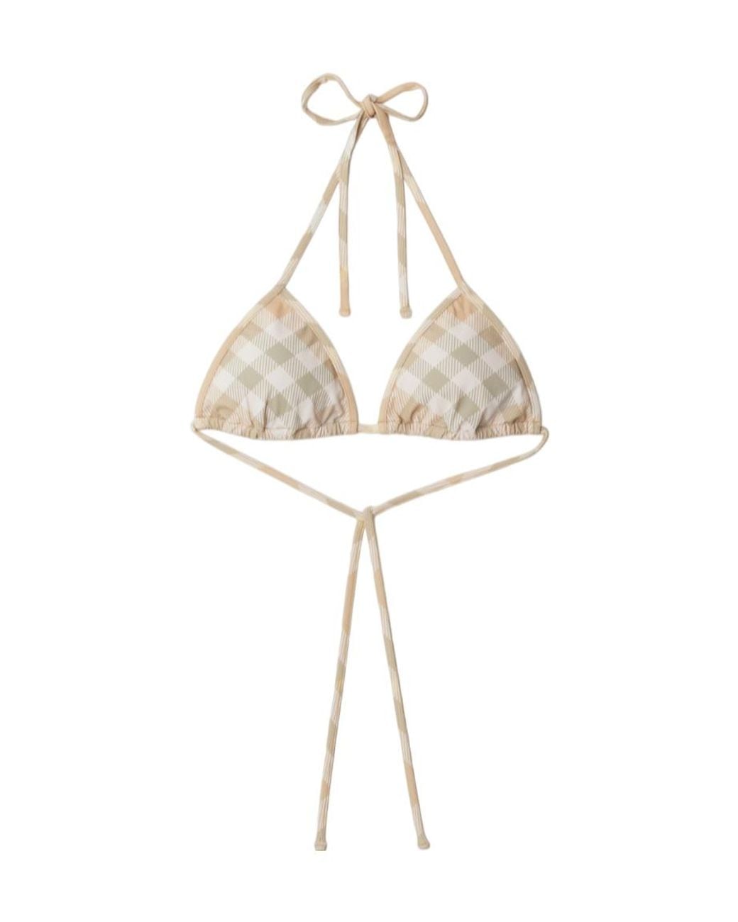 Burberry White Checked Halterneck Triangle Bikini Top