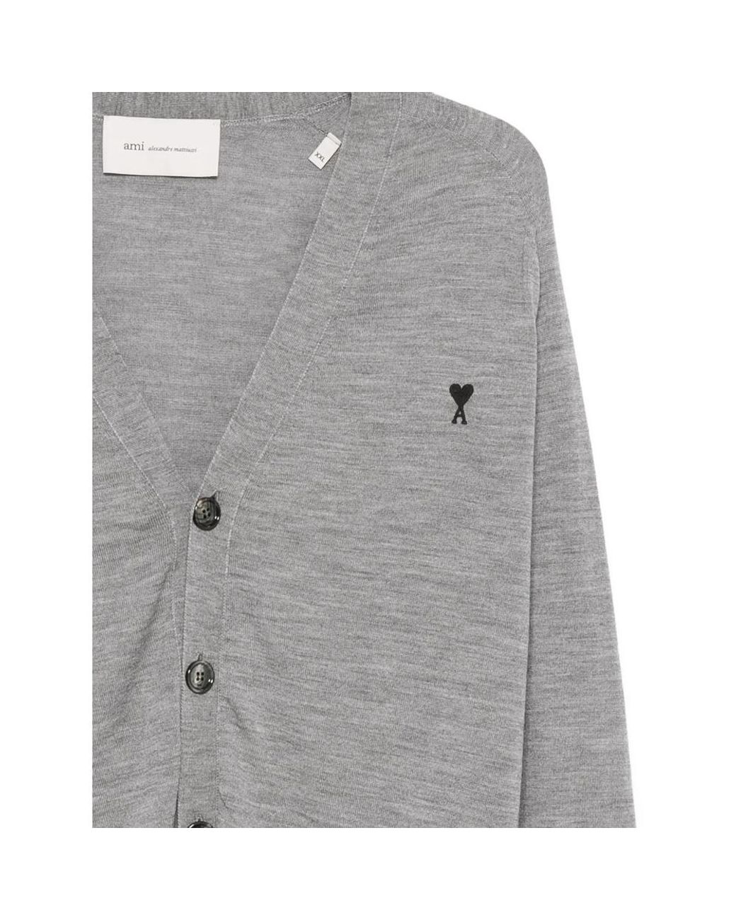 AMI Gray Ami Ami De Coeur V-Neck Cardigan for men