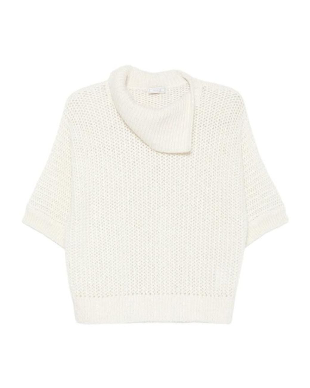 Peserico White Open-Knit Short-Sleeve Sweater
