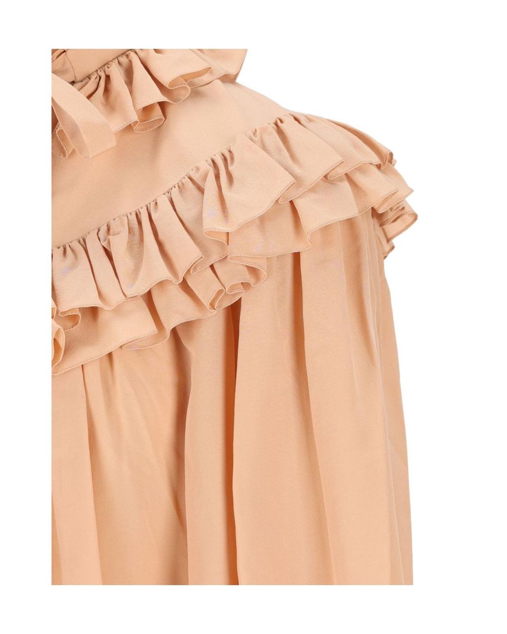Chloé Natural Oversized Crêpe De Chine Ruffle Top
