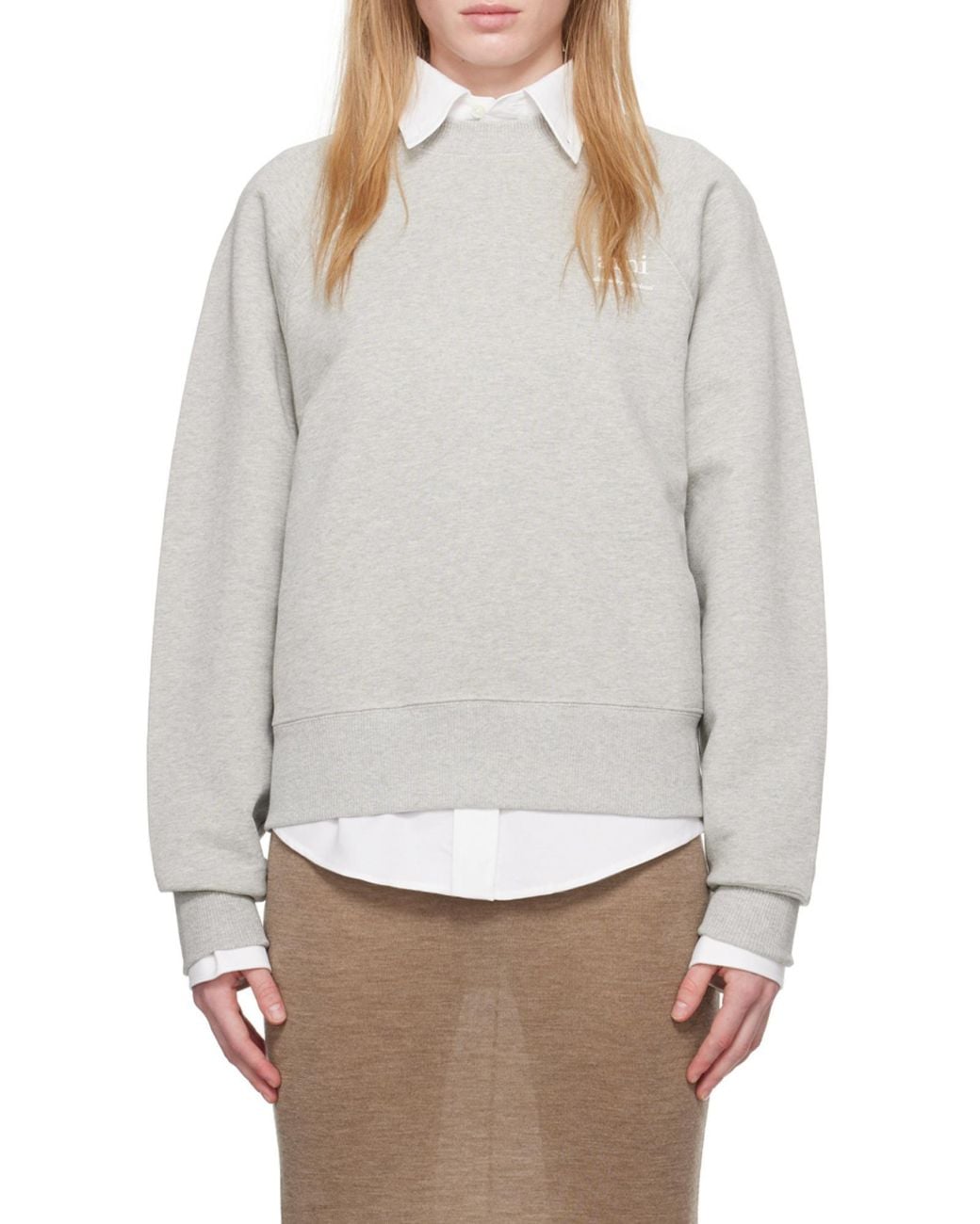 AMI Gray Logo Detailed Crewneck Sweatshirt for men