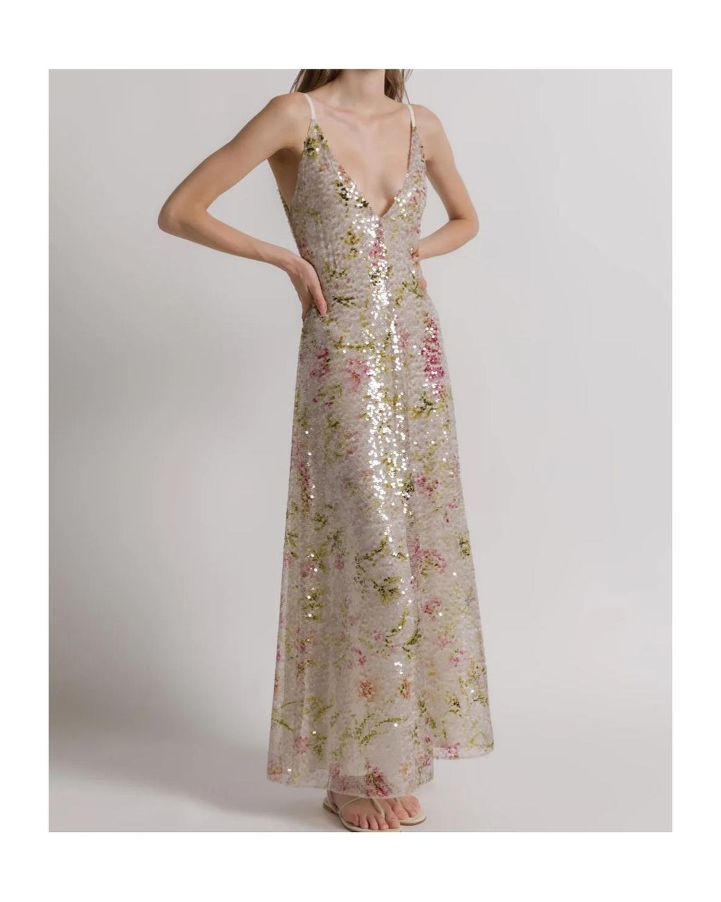 Alberta Ferretti Natural V-Neck Dress