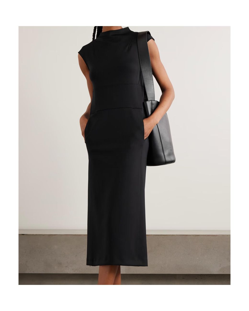 Max Mara Black Fatto Paneled Stretch-Jersey Midi Dress