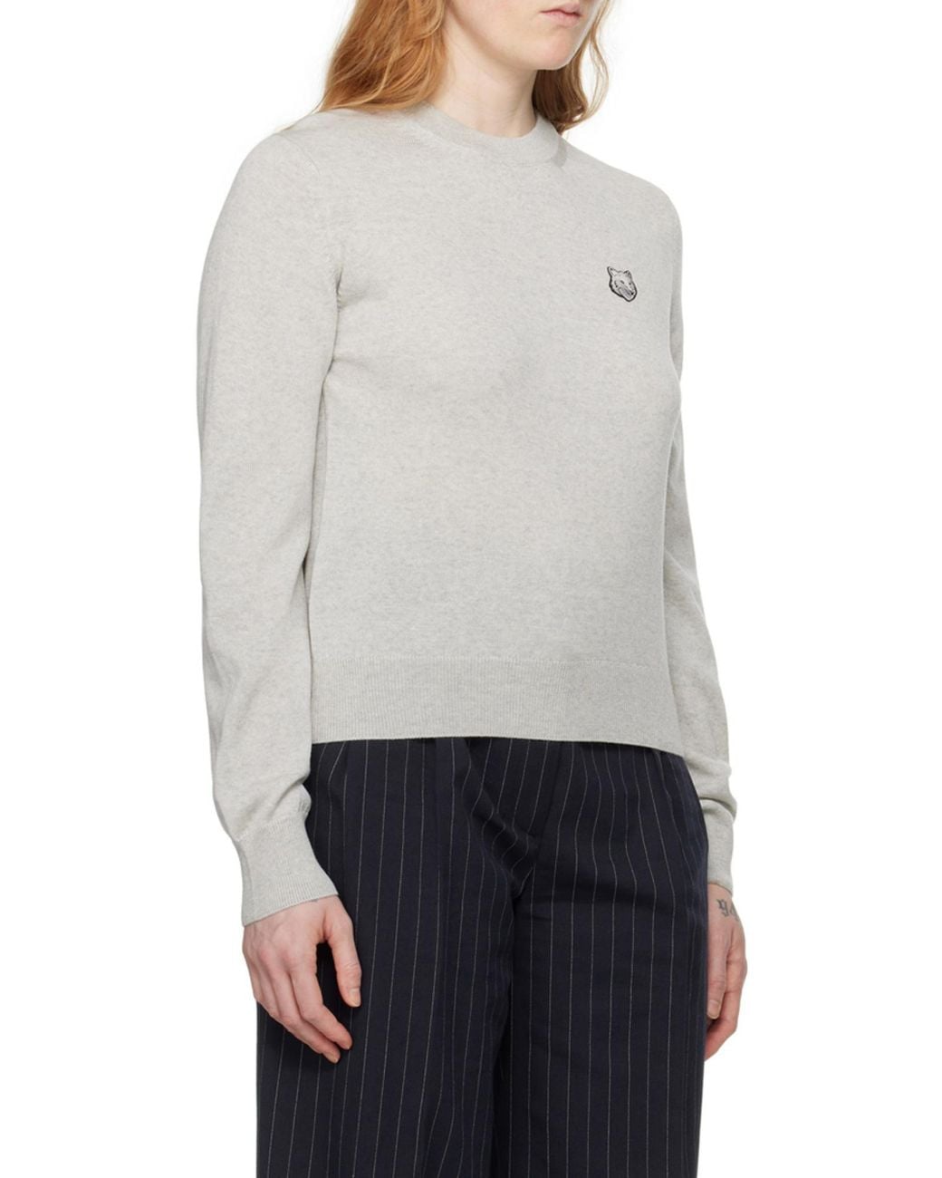 Maison Kitsuné Gray Maison Kitsuné Fox Head Patch Knitted Jumper