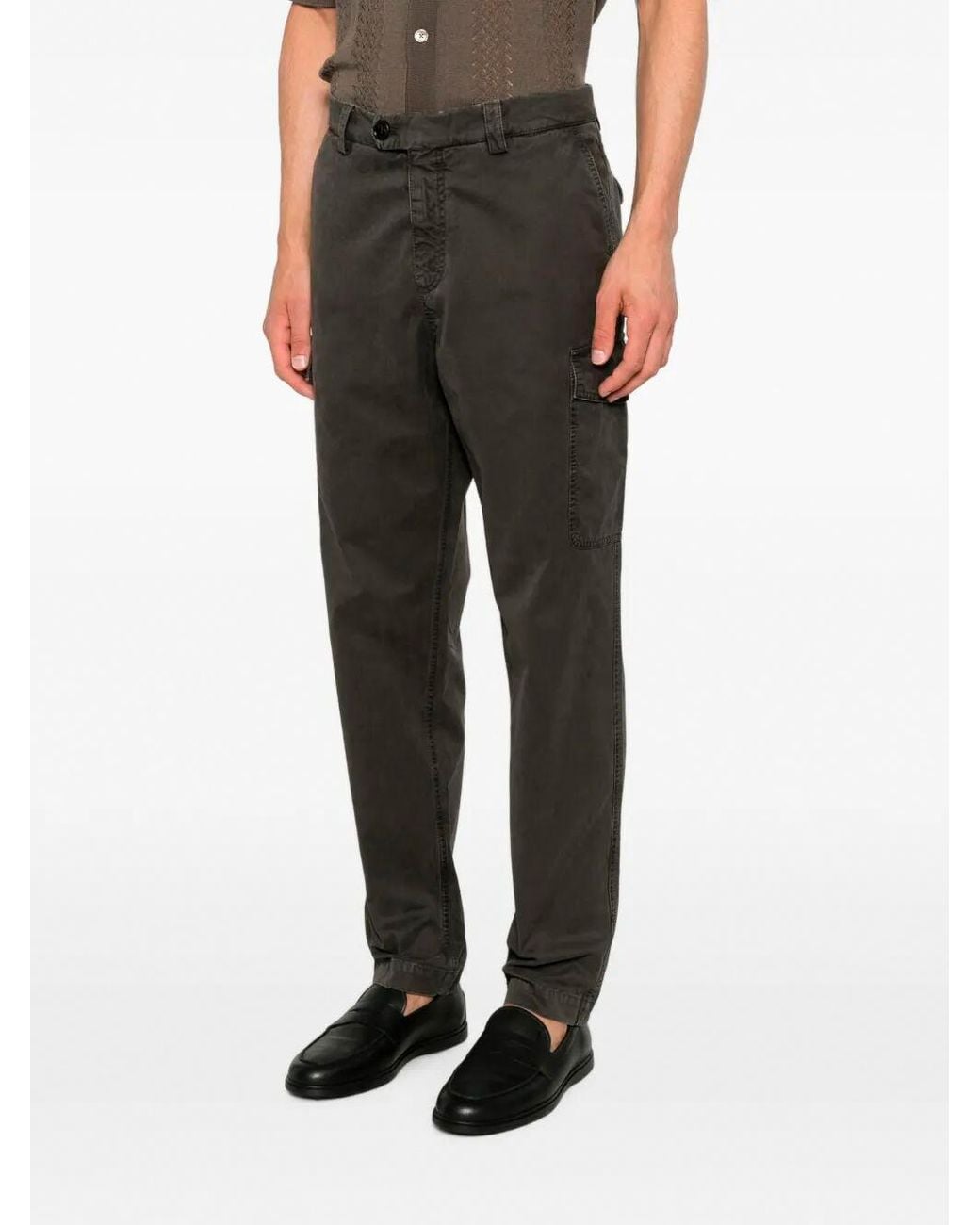 Brunello Cucinelli Gray Peached Cotton Gabardine Trousers With Cargo Pockets for men