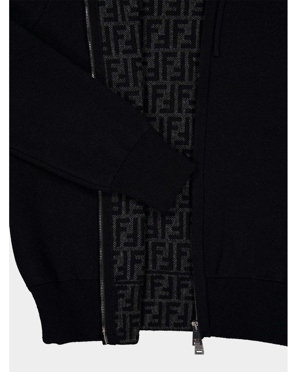 Fendi Black Zip-Up Hooded Sweatshirt for men