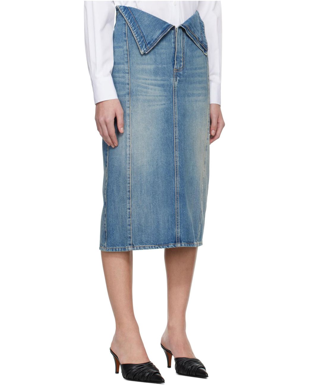 McQueen Green Fold Over Waist Denim Skirt