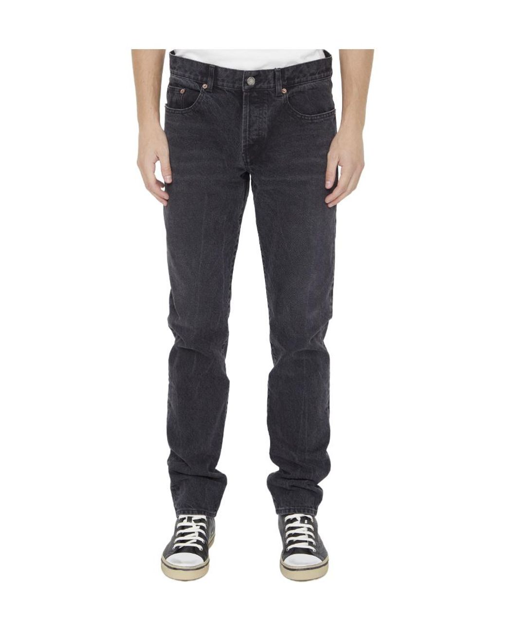 Saint Laurent Gray Button Detailed Slim Fit Jeans for men