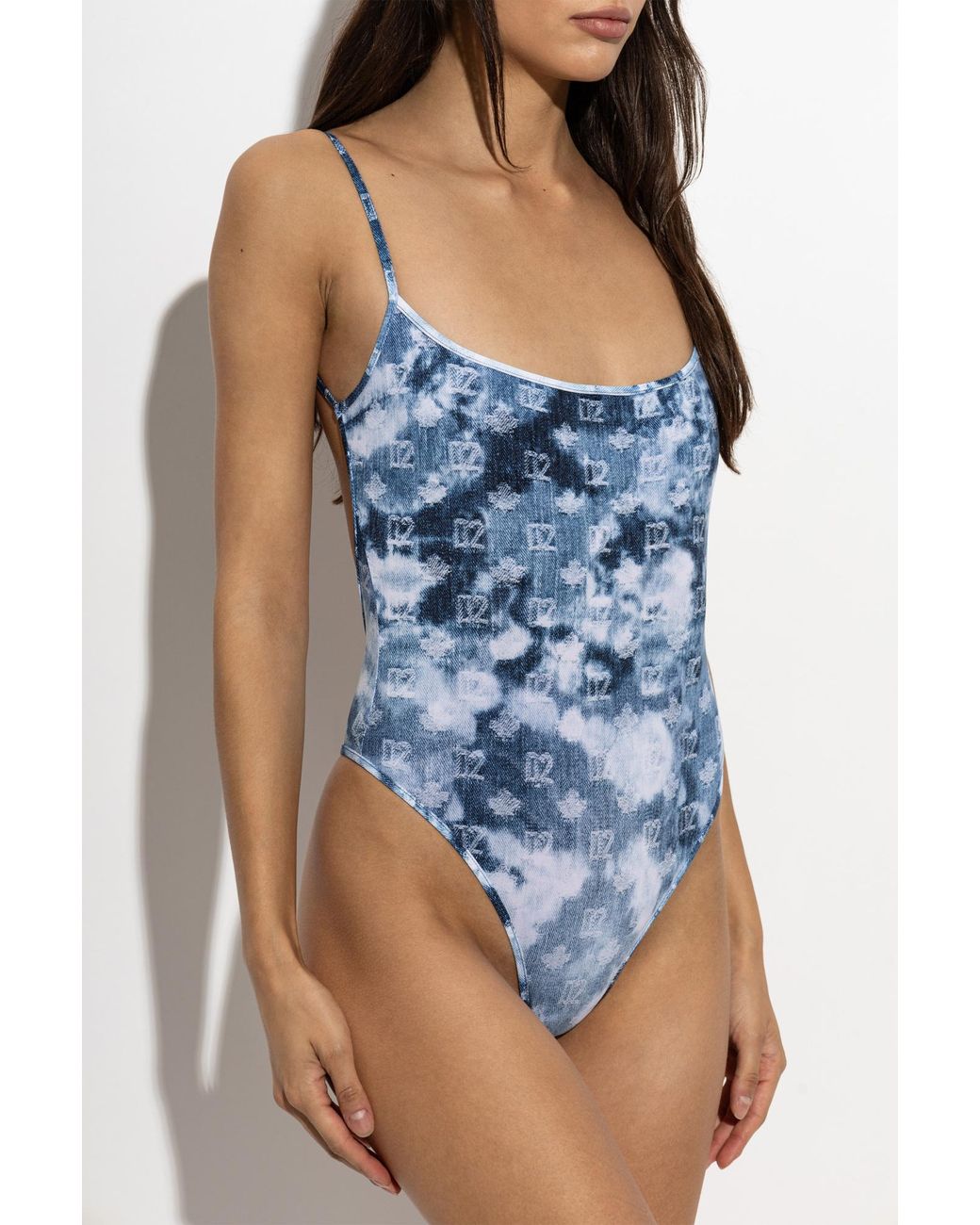 DSquared² Blue Patterned One-Piece Swimsuit