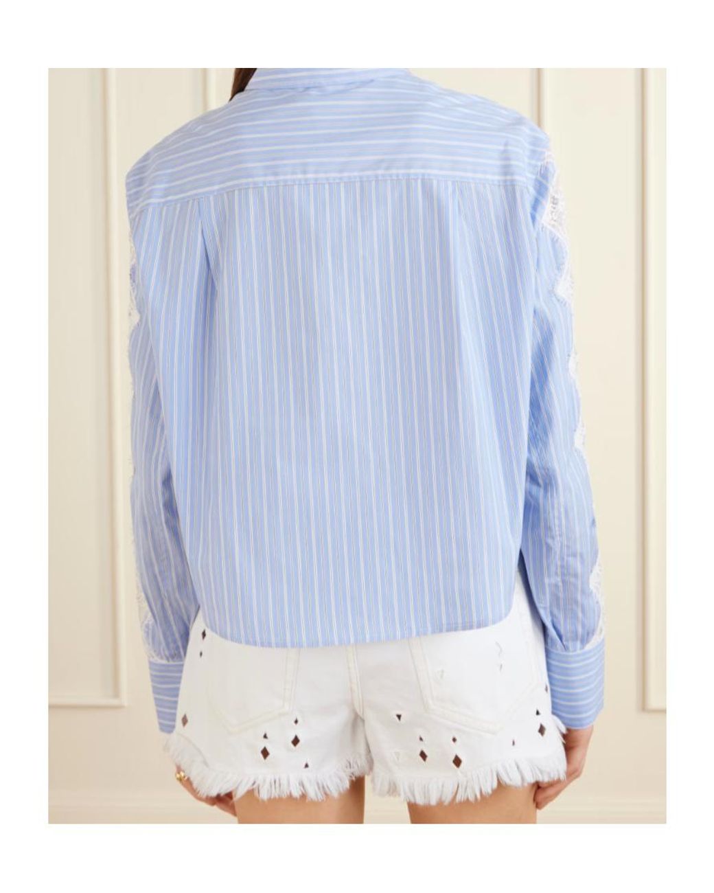 Jonathan Simkhai Blue Renata Lace-Trimmed Cropped Shirt