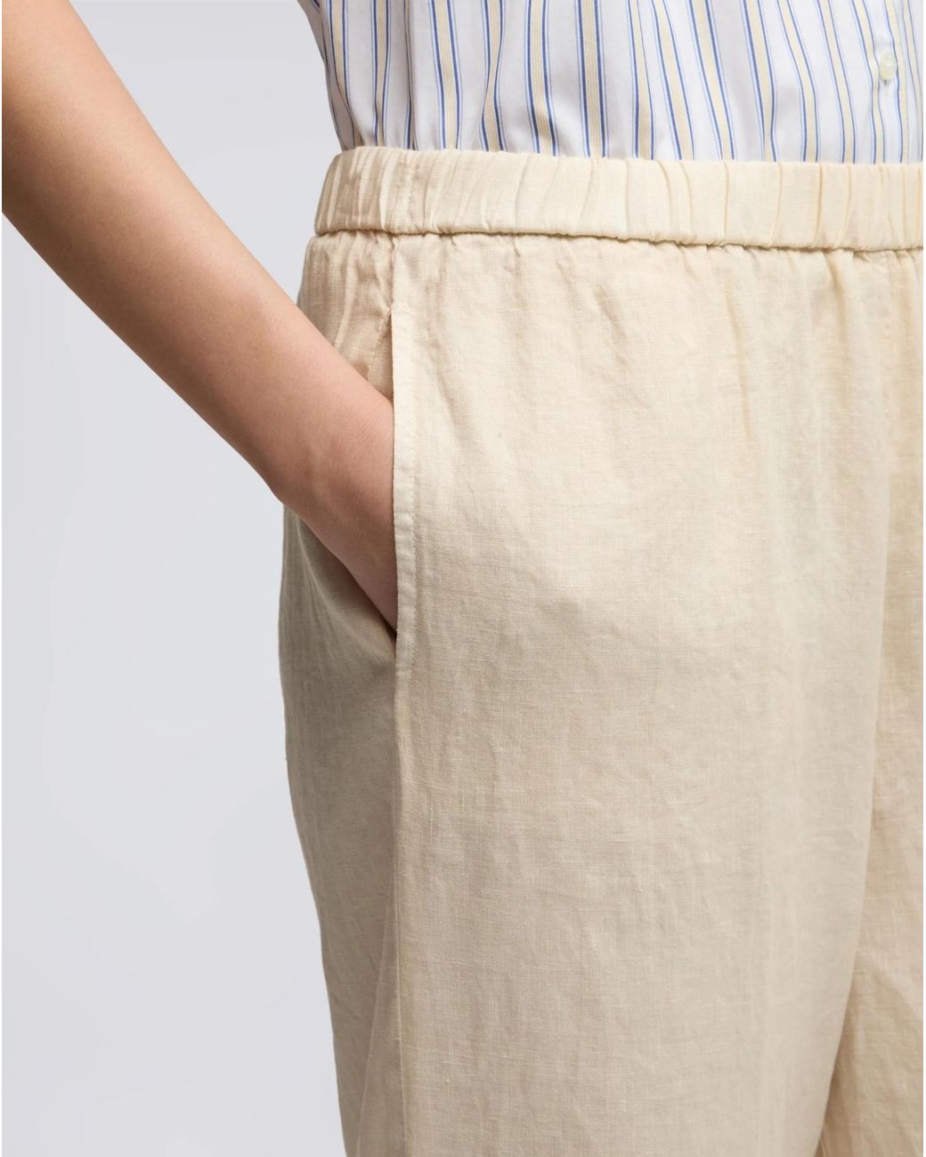Aspesi White Elasticated Linen Trousers