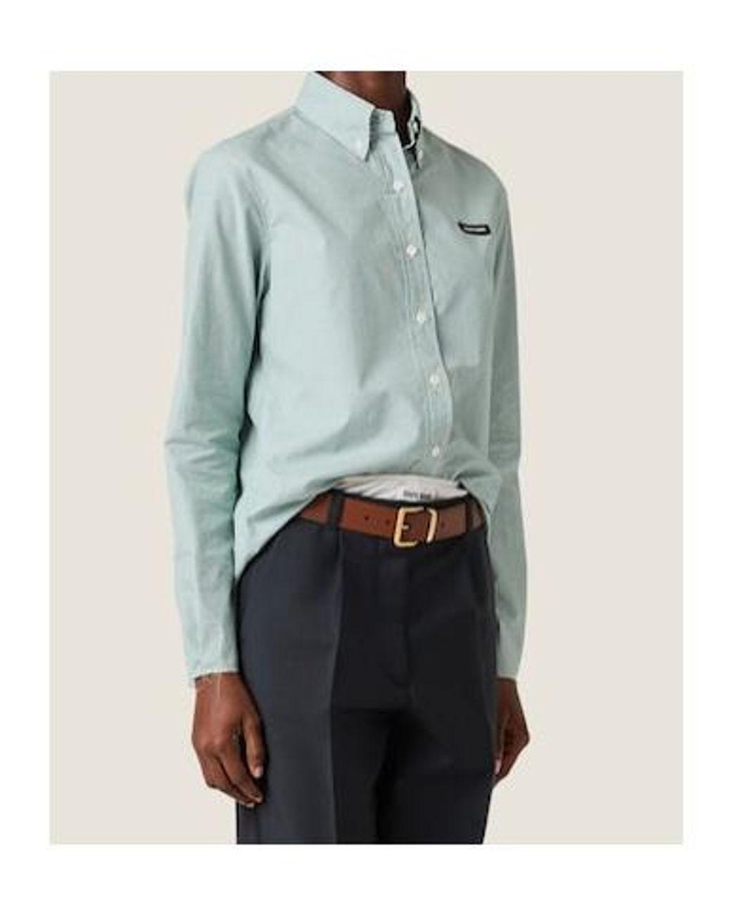 Miu Miu Blue Logo-Embroidered Button-Up Checked Shirt
