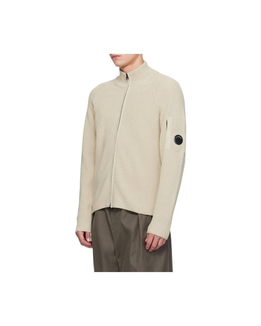 C P Company Natural Zip-Up Lens-Detail Sweater for men