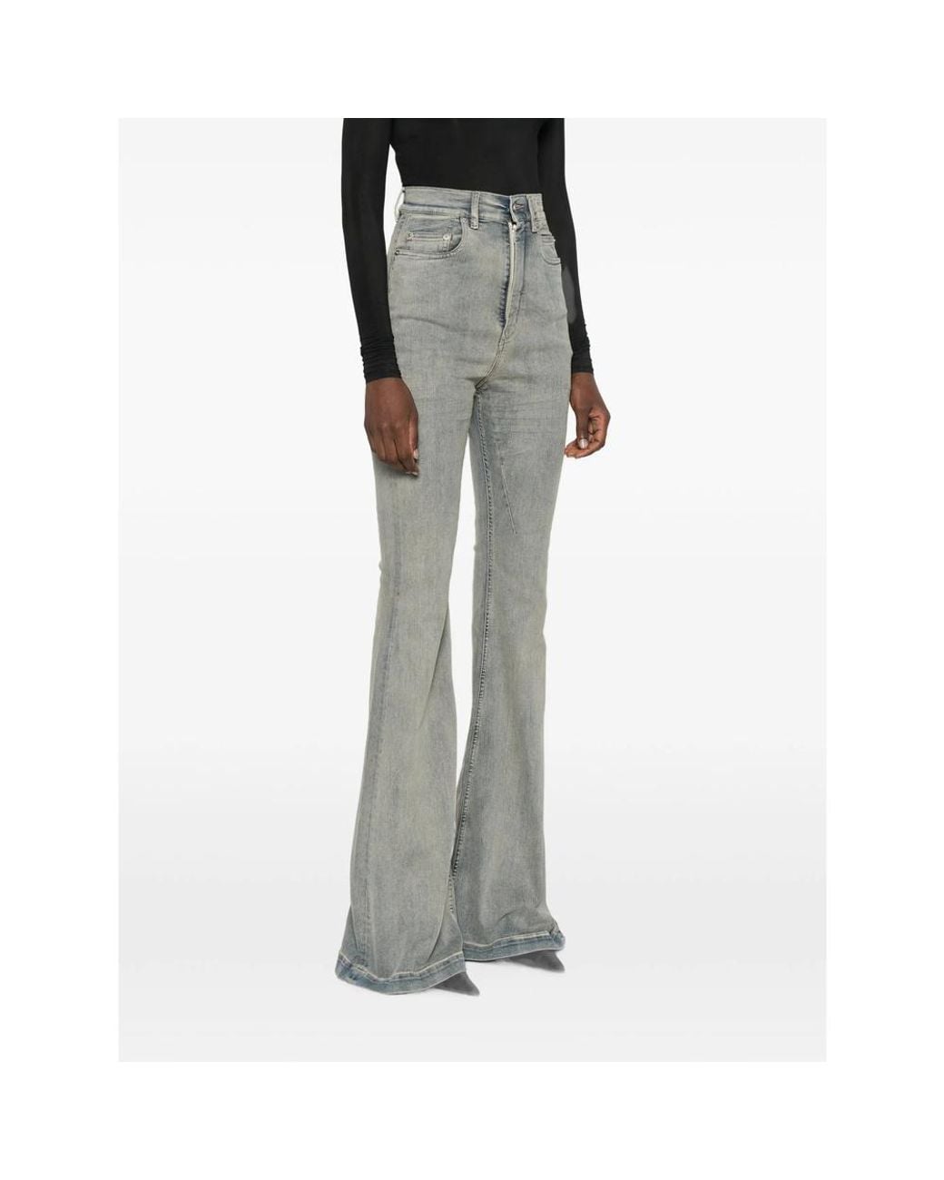 Rick Owens Gray High-Rise Flared Jeans