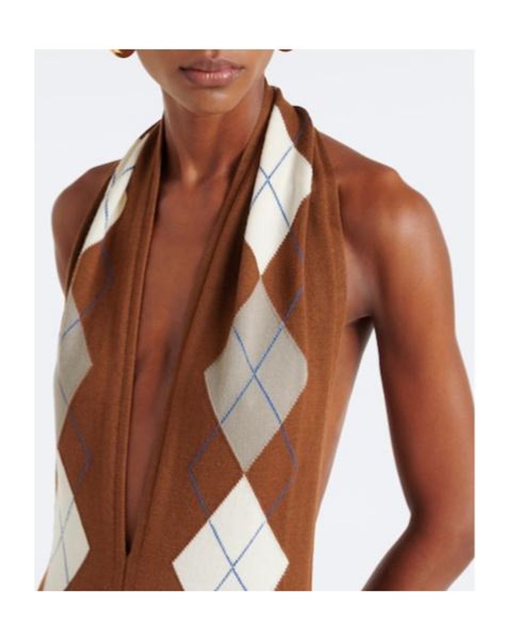 Mugler Brown Argyle Virgin Wool Bodysuit