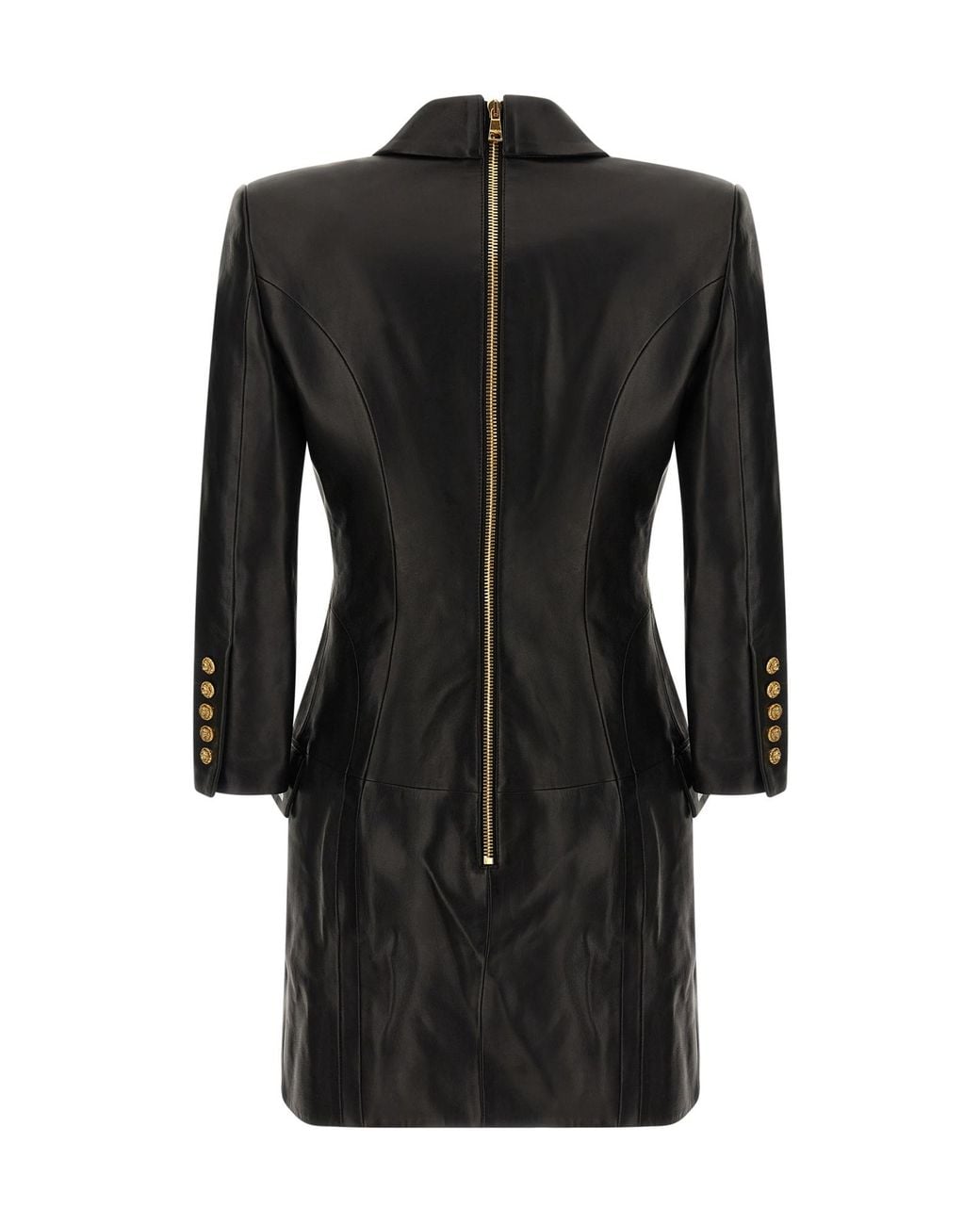 Balmain Black Double Breasted Leather Blazer Dress