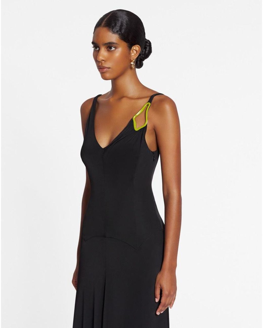 Lanvin Black Pleated A-Line Midi Dress